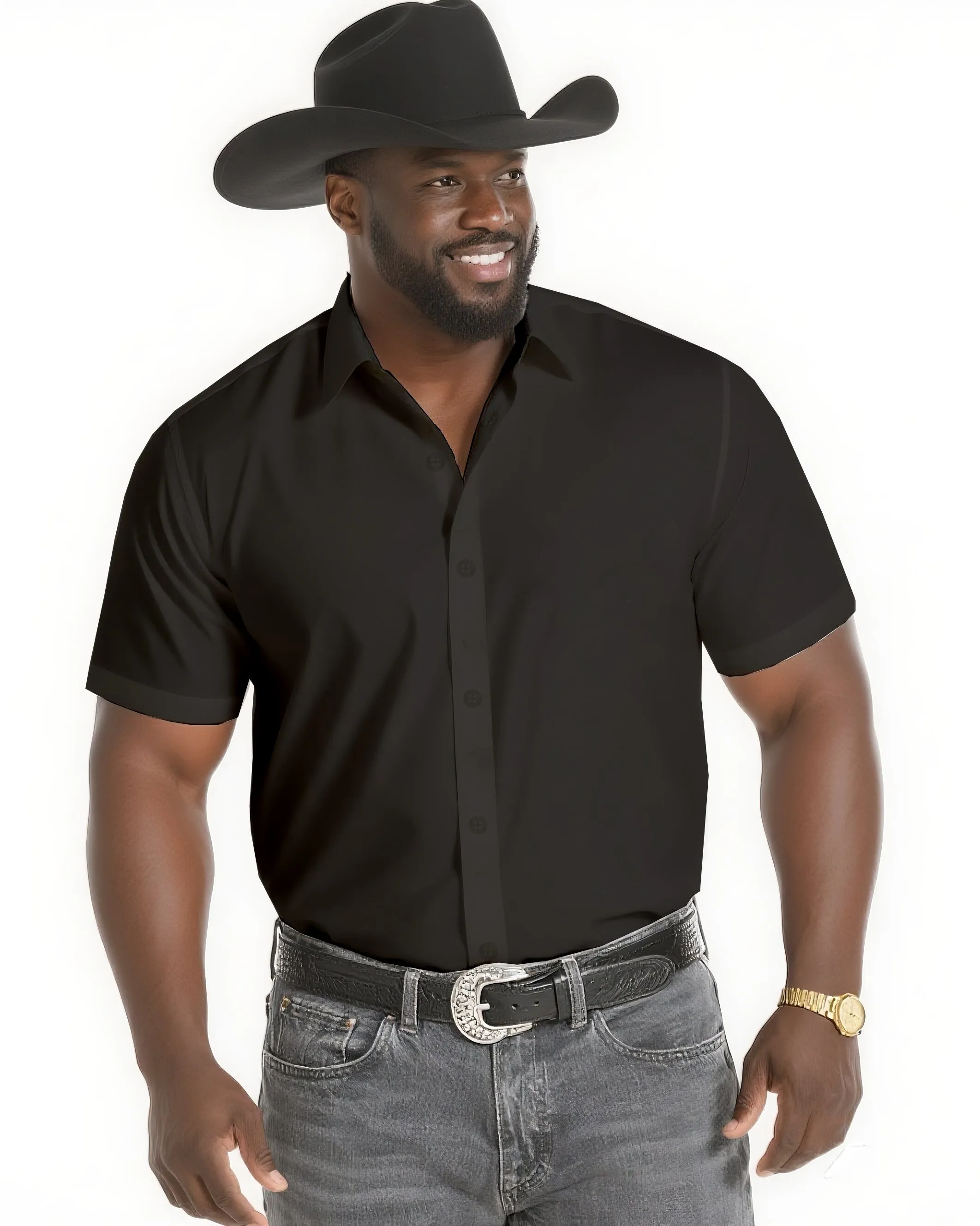Big & Tall Men's Western Style Daily Casual Back Maria Textured Black Short Sleeve Shirt sold by Biggmans product image thumbnail 2
