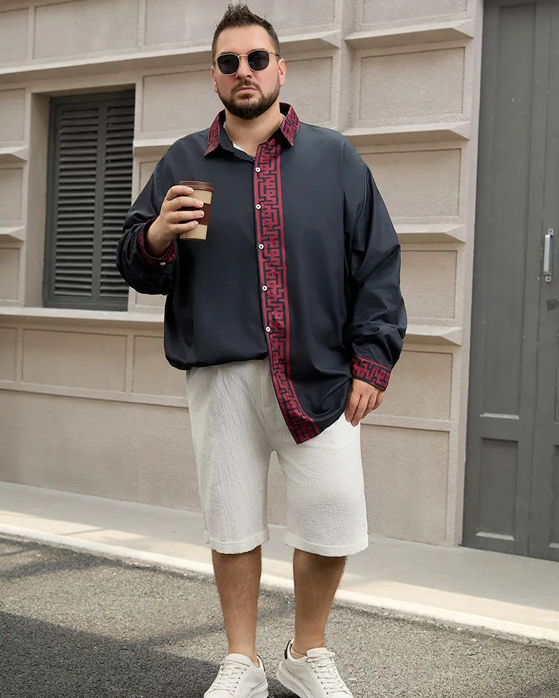 Men's Plus Size Simple Contrast Long Sleeve Lapel Shirt sold by Biggmans