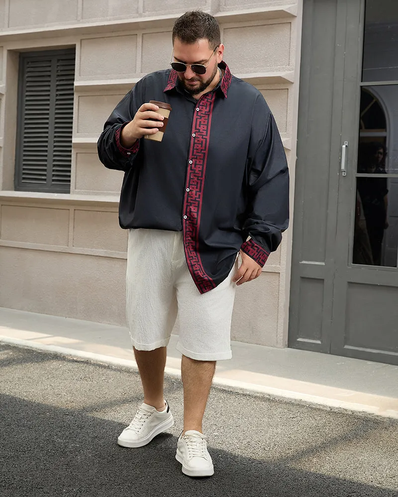 Men's Plus Size Simple Contrast Long Sleeve Lapel Shirt sold by Biggmans product image thumbnail 5