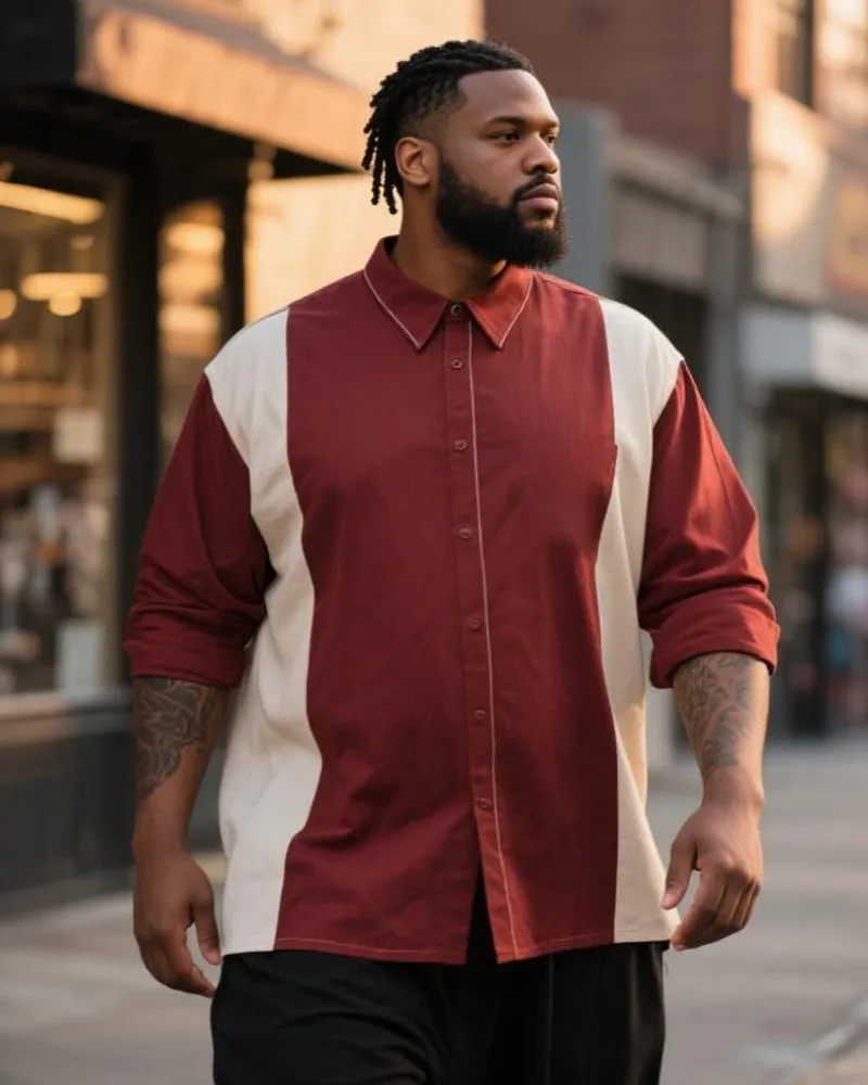 Big & Tall Men's Business Red And White Contrast Striped Print Long Sleeve Shirt sold by Biggmans