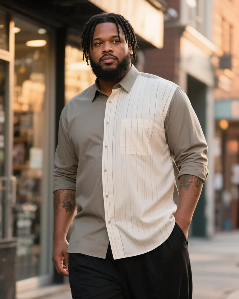 Big & Tall Men's Business Grey White Stripe Printed Long Sleeve Shirt sold by Biggmans