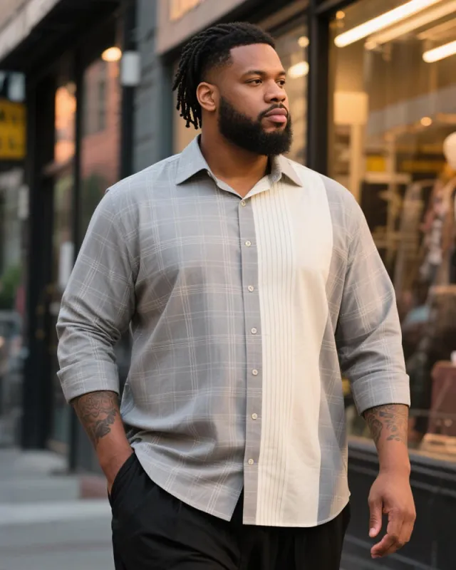 Big & Tall Men's Business Grey Contrast Plaid Long Sleeve Shirt sold by Biggmans