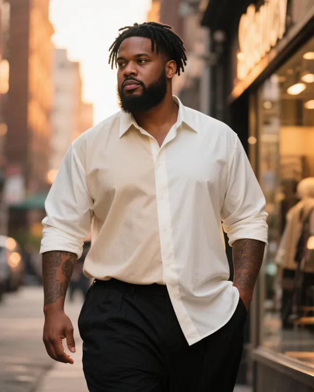 Big & Tall Men's Business Apricot White Contrast Long Sleeve Shirt sold by Biggmans