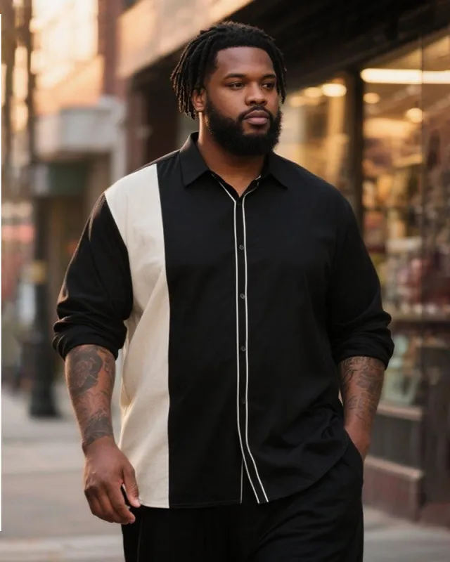 Big & Tall Men's Business Black And White Contrast Striped Print Long Sleeve Shirt sold by Biggmans
