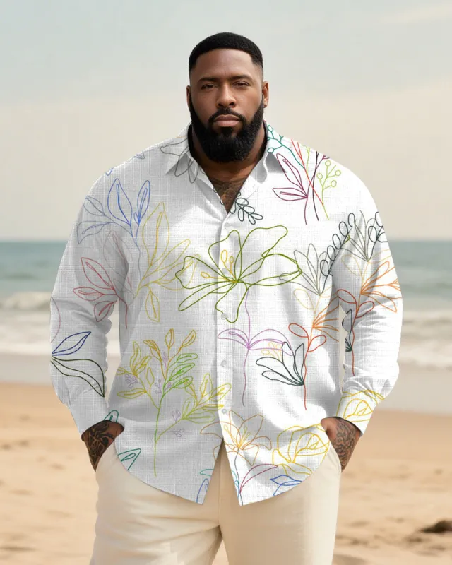 Big & Tall Men's Daily Line Floral Print Long Sleeve Bamboo Hemp Texture Shirt sold by Biggmans