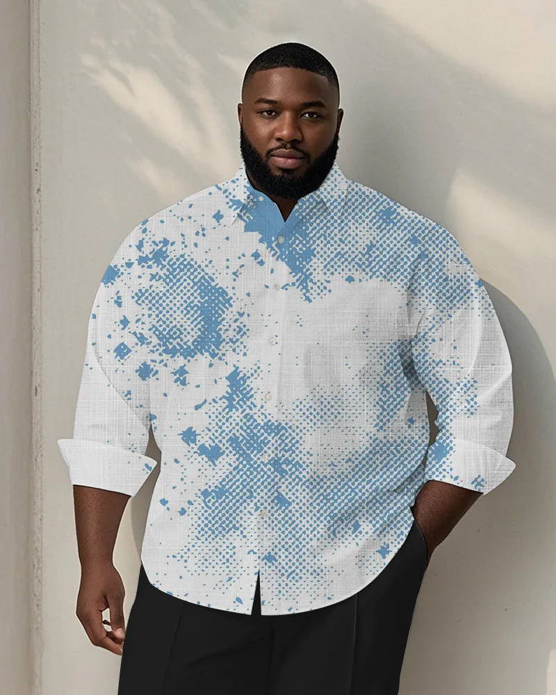 Big & Tall Men's Daily Blue Abstract Geometric Print Long Sleeve Bamboo Hemp Texture Shirt sold by Biggmans