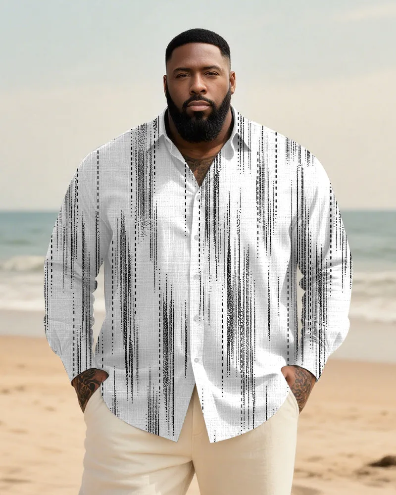 Big & Tall Men's Everyday Black And White Abstract Stripe Print Long Sleeve Bamboo Hemp Texture Shirt sold by Biggmans