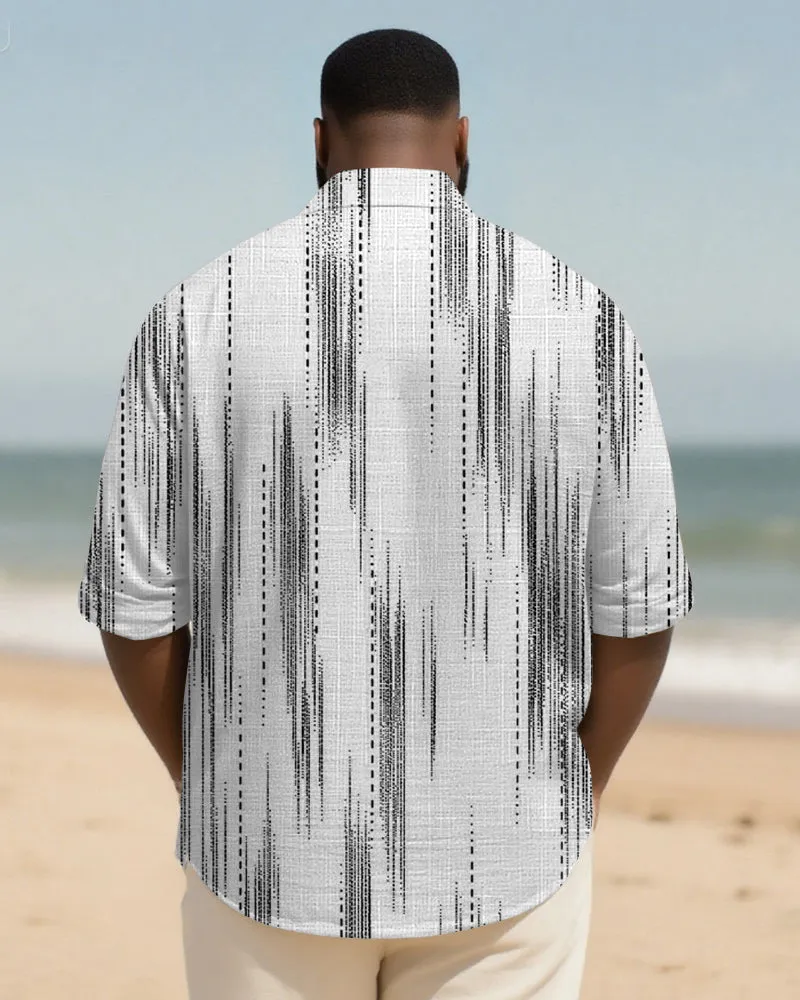 Big & Tall Men's Everyday Black And White Abstract Stripe Print Long Sleeve Bamboo Hemp Texture Shirt sold by Biggmans product image thumbnail 2