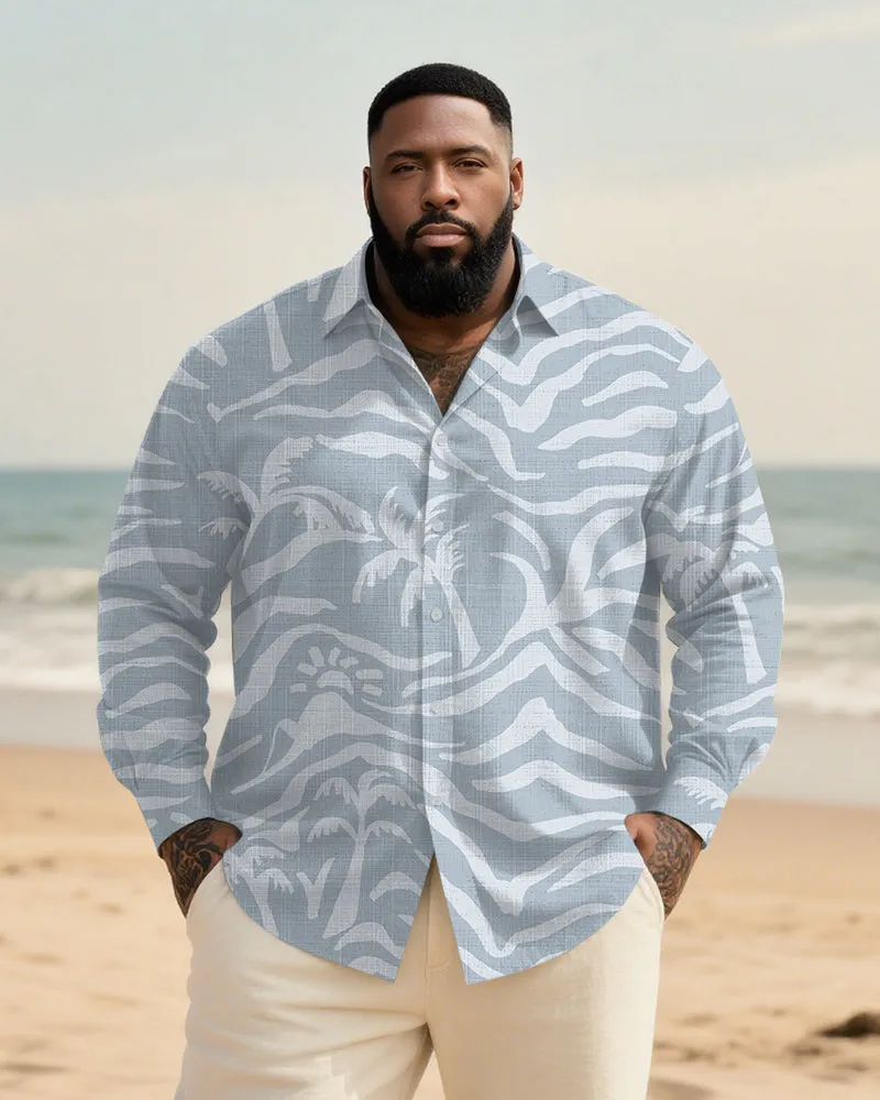 Big & Tall Men's Blue Coconut Wave Print Long Sleeve Bamboo Hemp Texture Shirt sold by Biggmans