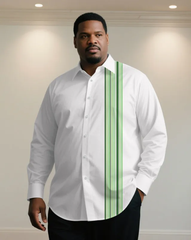 Big & Tall Men' Casual Business White Stripe Green Long Sleeve Shirt sold by Biggmans