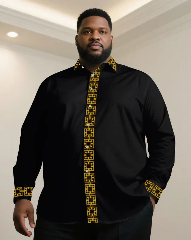Big & Tall Men' Casual Business Features Jacquard-Red & Grey & Dark Blue & White & Black Long Sleeve Shirt sold by Biggmans