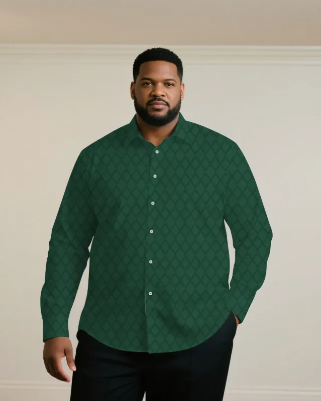 Big & Tall Men's Business Green & Khaki & Black & Red Jacquard Long Sleeve Shirt sold by Biggmans