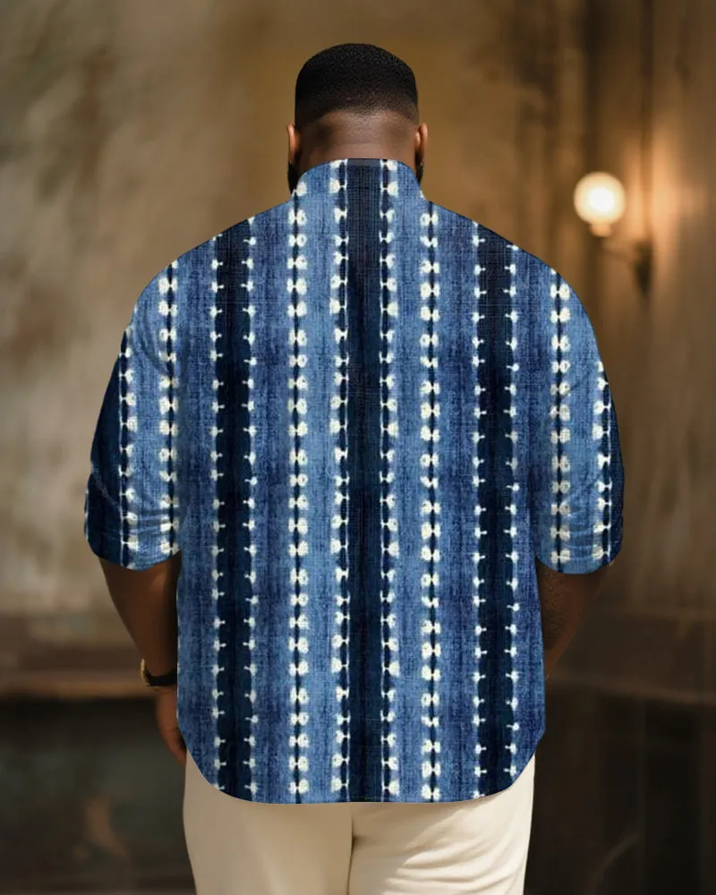 Big & Tall Men's Vintage Blue Tie Dye Stripe Art Print Long Sleeve Bamboo Hemp Texture Shirt sold by Biggmans product image thumbnail 2