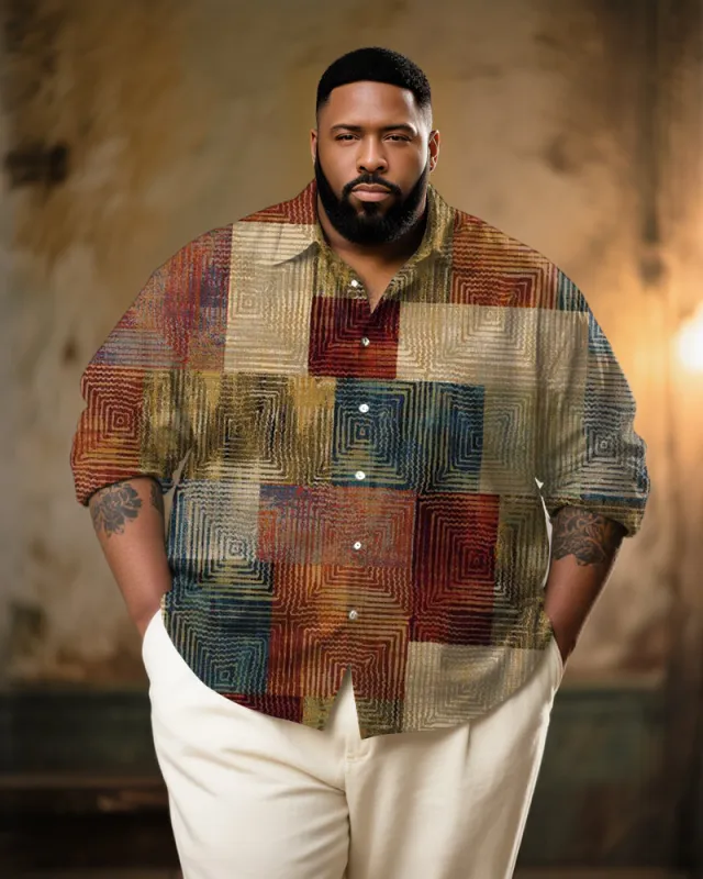 Big & Tall Men's Vintage Annual Ringed Artistic Print Long Sleeve Bamboo Hemp Texture Shirt sold by Biggmans