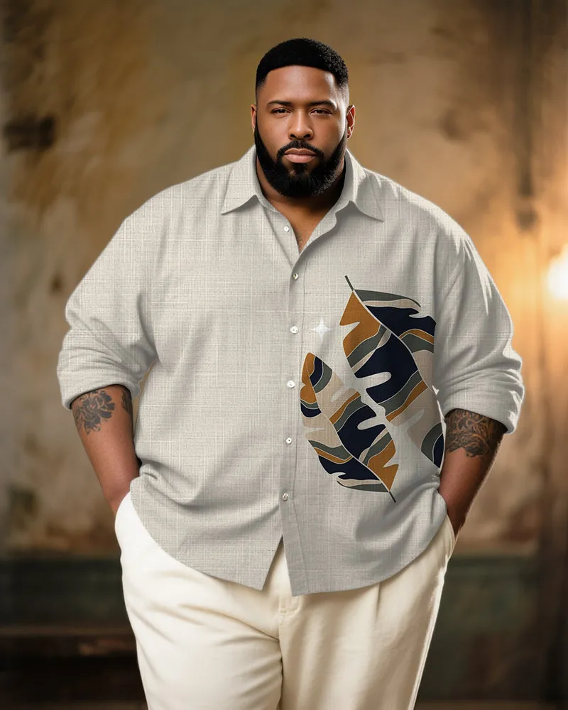 Big & Tall Men's Vintage Brown Feather Art Print Long Sleeve Bamboo Hemp Texture Shirt sold by Biggmans