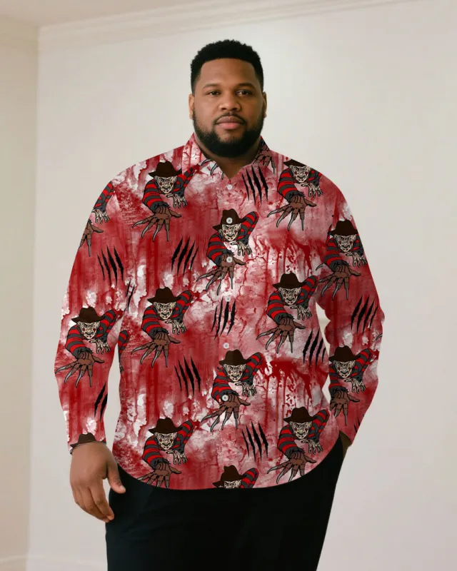 Big & Tall Men "Halloween Red Blood Ghost Festival Carnival Long Sleeve Shirt sold by Biggmans