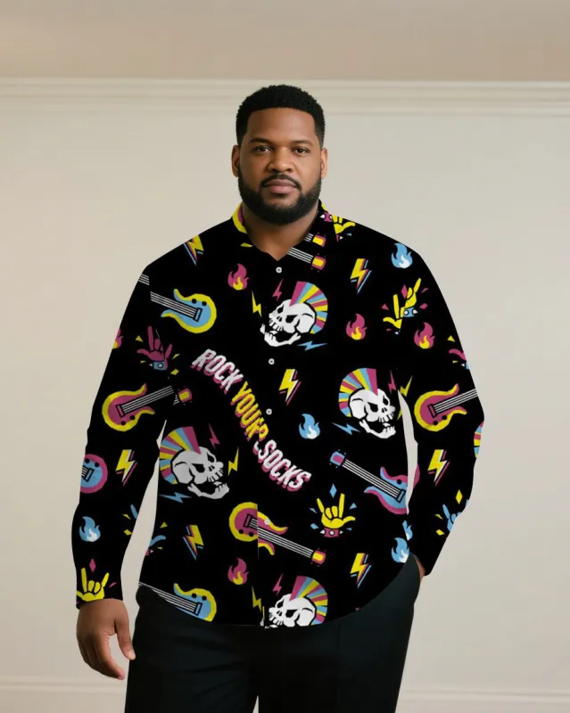Big & Tall Men "Halloween Black Cartoon Skull Holiday Carnival Long Sleeve Shirt sold by Biggmans