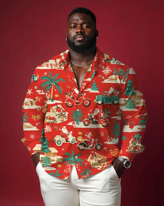 Christmas-Men's Plus Size Cotton Long Sleeve Lapel Shirt sold by Biggmans