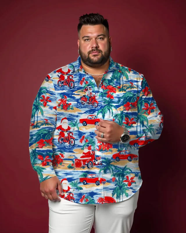 Santa Surf Long Sleeve Lel Shirt Men's Plus Size sold by Biggmans