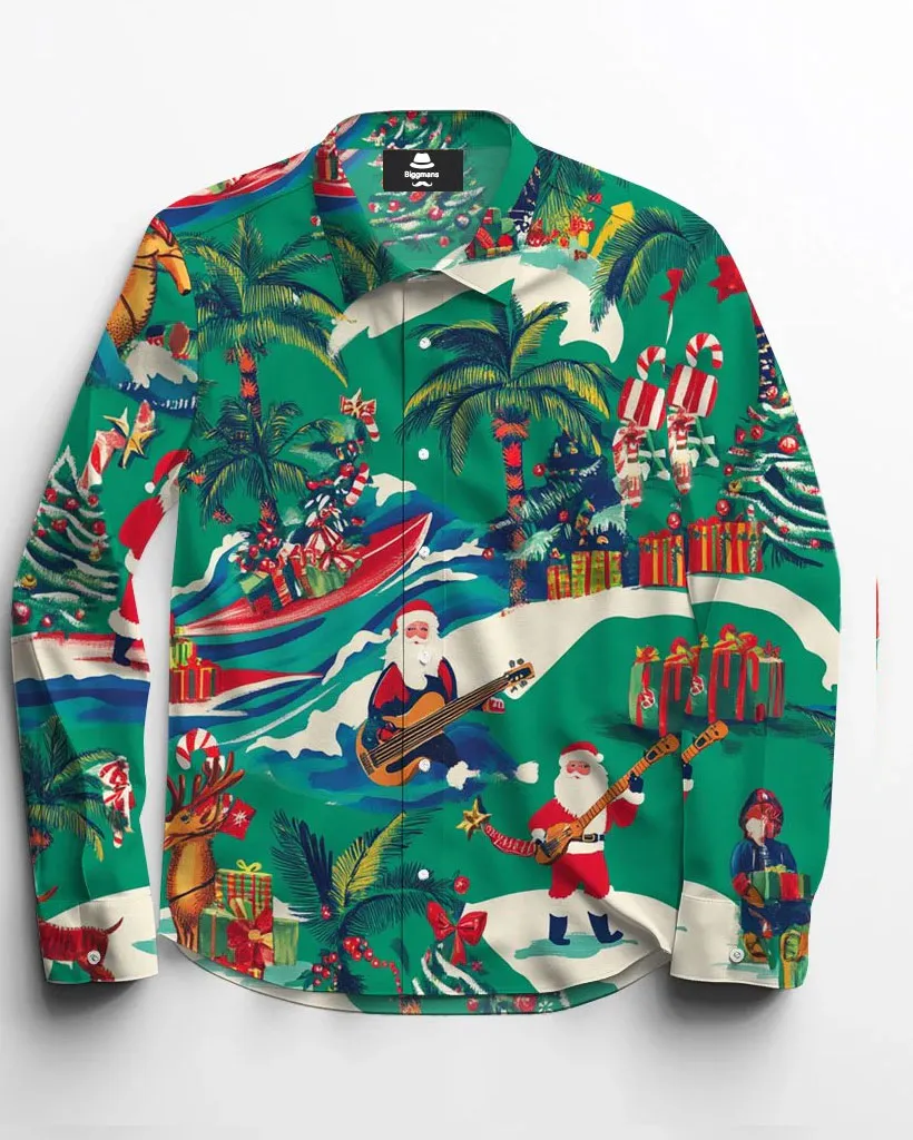 Holiday Santa Long Sleeve Lapel Shirt Men Plus Size sold by Biggmans product image thumbnail 2