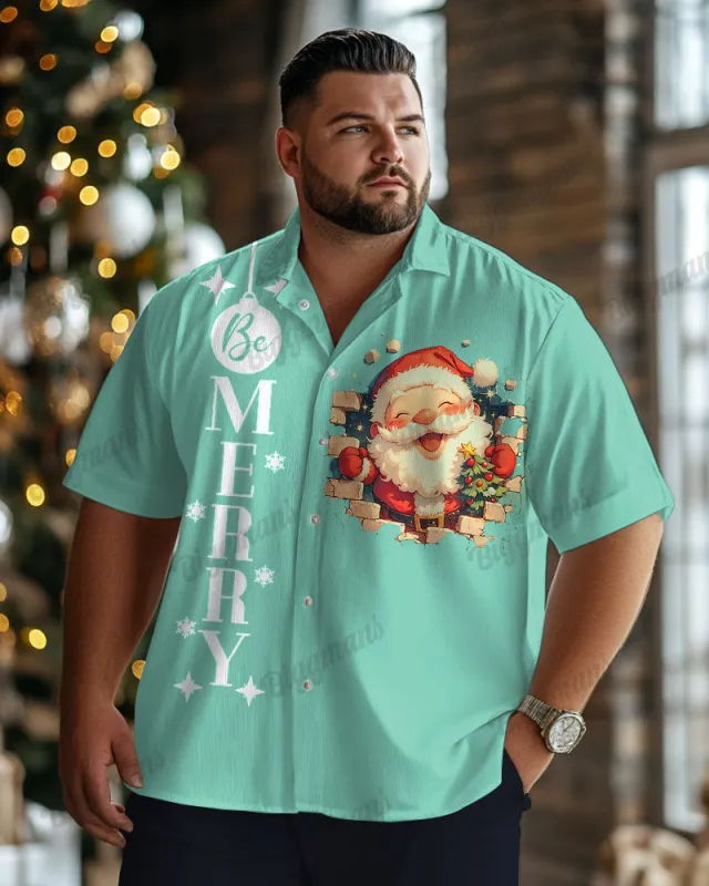 Men's Plus Size Cartoon Santa Claus Letter Print Short Sleeve Shirt sold by Biggmans