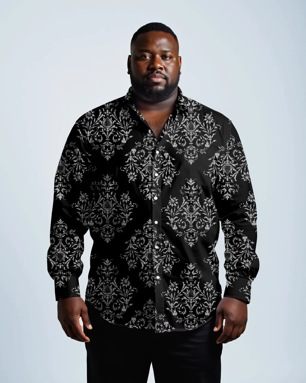 Vintage Arrangement Geometric Flower Jacquard Lel Long Sleeve Shirt Men's Plus Size sold by Biggmans