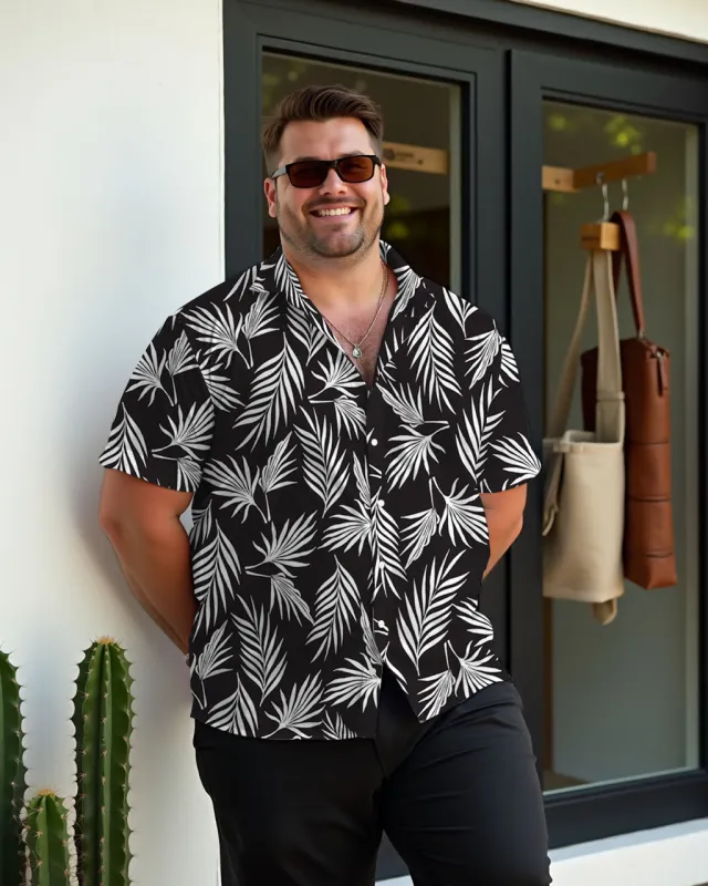 Men's Plus Size Shawat Coconut Black Plant Silhouette Short Sleeve Shirt sold by Biggmans