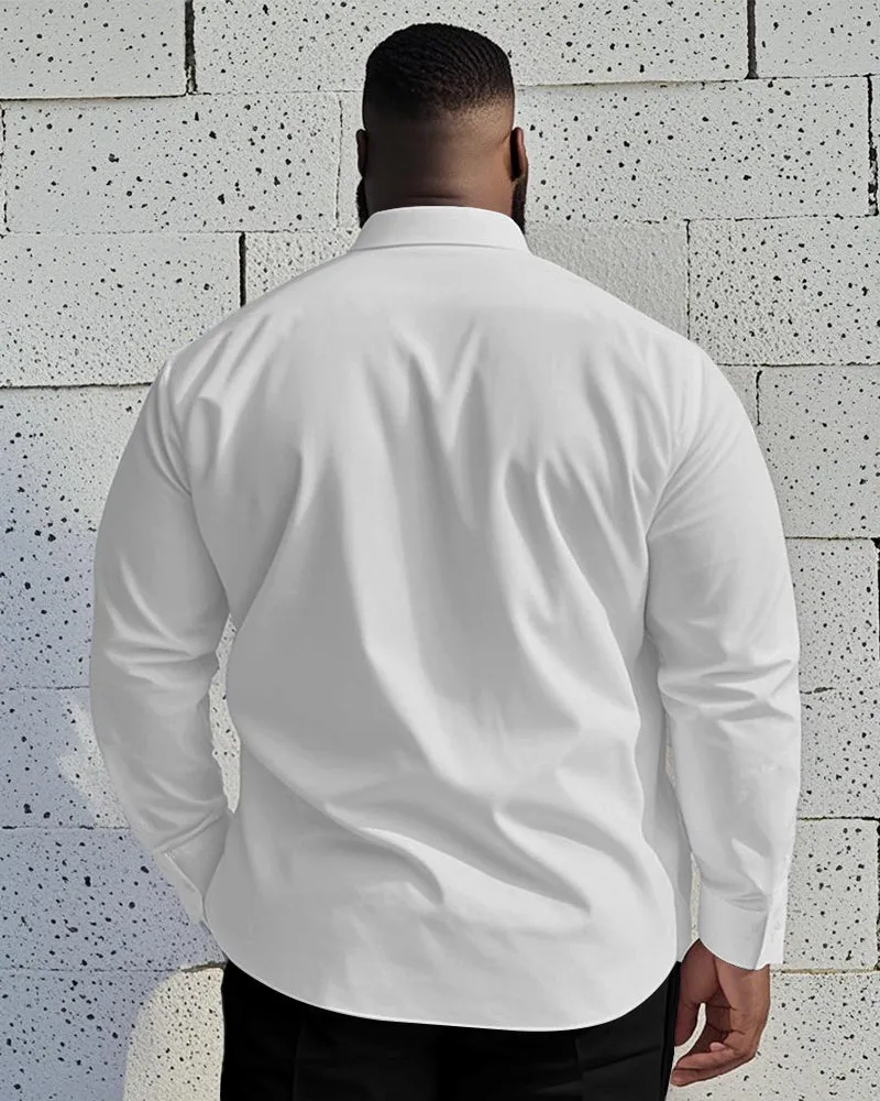 Men's Plus Size Business White Striped Contrast Geometric Print Long Sleeve Shirt sold by Biggmans product image thumbnail 2