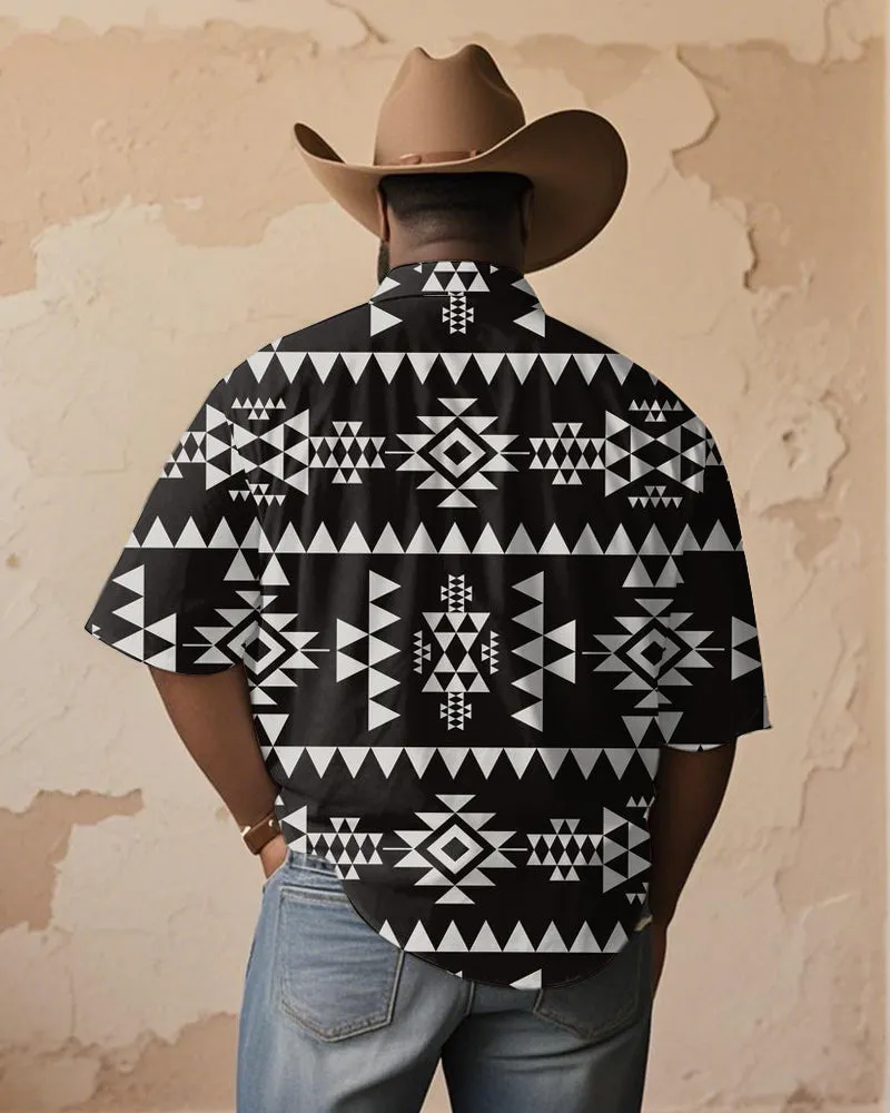 Men's Plus Size Western Style Black And White Aztec Print Short Sleeve Shirt sold by Biggmans product image thumbnail 2