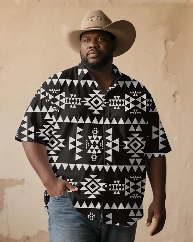 Men's Plus Size Western Style Black And White Aztec Print Short Sleeve Shirt sold by Biggmans