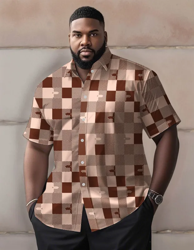 Men's Plus Size Checkered Texture Print Short Sleeve Shirt sold by Biggmans