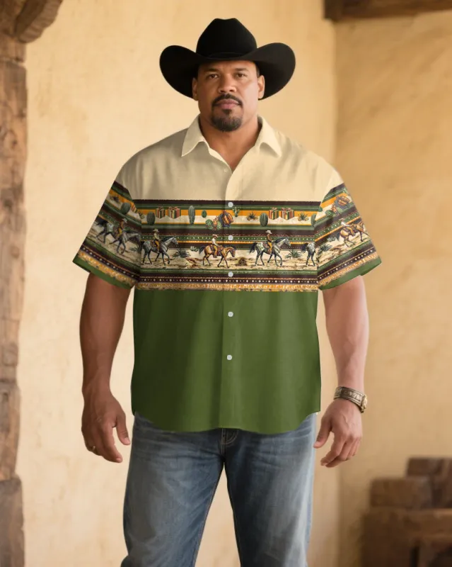 Men's Plus Size Vibrant Green Western Print Short Sleeve Shirt sold by Biggmans