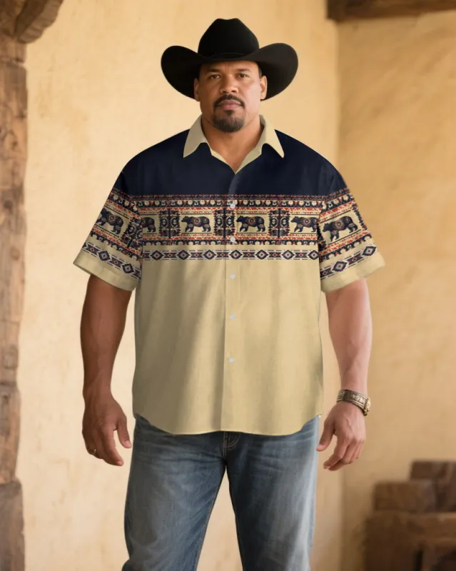 Men's Plus Size Khaki Polar Bear Print Short Sleeve Shirt sold by Biggmans