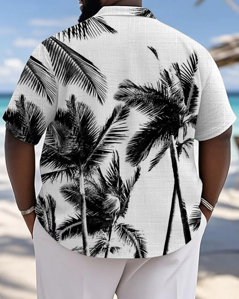 Men's Plus Size Hawaiian Black And White Leaf Print Short Sleeve Slub Shirt sold by Biggmans product image thumbnail 2
