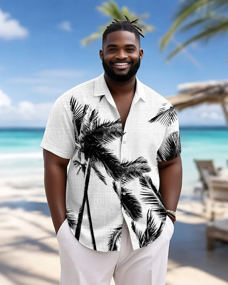 Men's Plus Size Hawaiian Black And White Leaf Print Short Sleeve Slub Shirt sold by Biggmans product image thumbnail 3