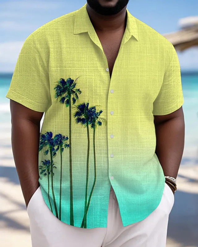 Men's Plus Size Hawaiian Gradient Coconut Tree Print Short Sleeve Slub Shirt sold by Biggmans