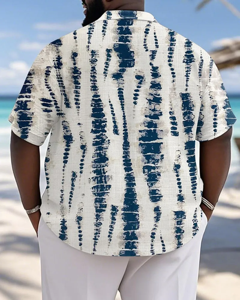 Men's Plus Size Hawaiian Blue And White Texture Print Short Sleeve Slub Shirt sold by Biggmans product image thumbnail 2