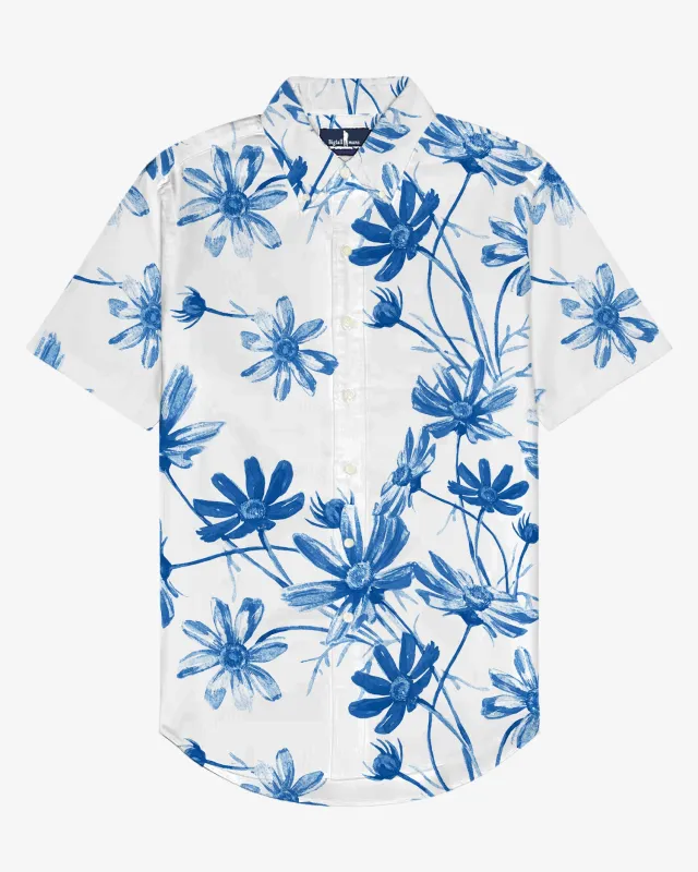 Summer Flower Language -100% Cotton Linen Men's Short Sleeve Button Shirt sold by Biggmans