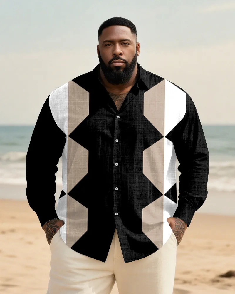 Big & Tall Men's Daily Black Geometric Print Long Sleeve Bamboo Hemp Texture Shirt sold by Biggmans