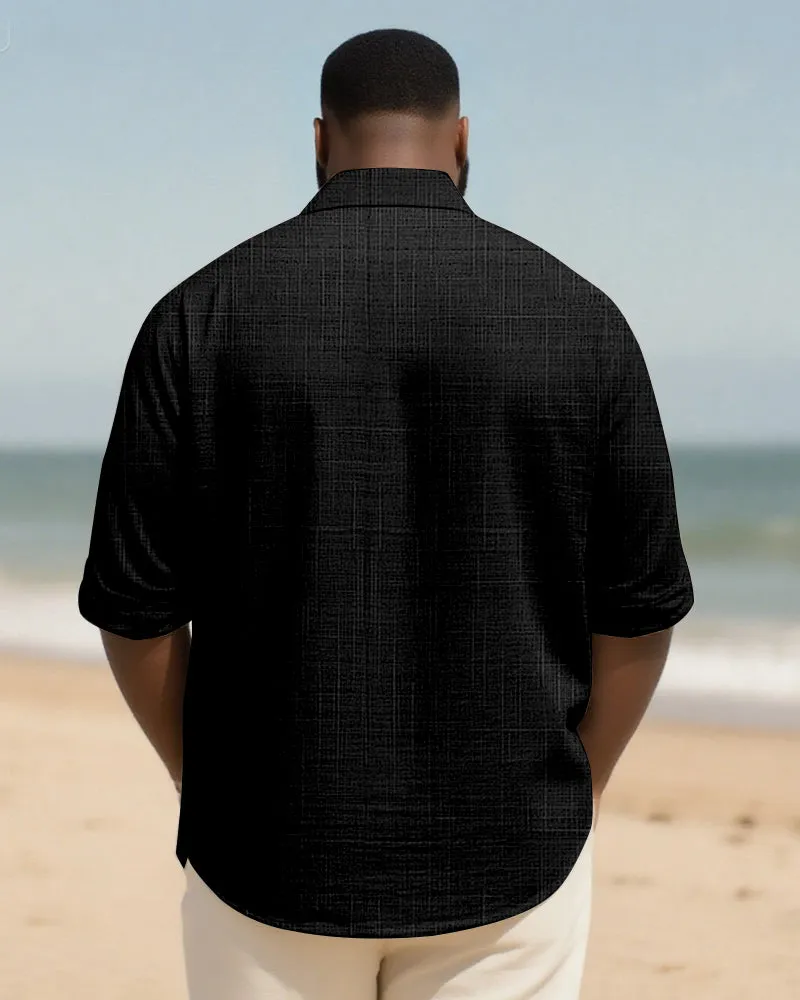 Big & Tall Men's Daily Black Geometric Print Long Sleeve Bamboo Hemp Texture Shirt sold by Biggmans product image thumbnail 2