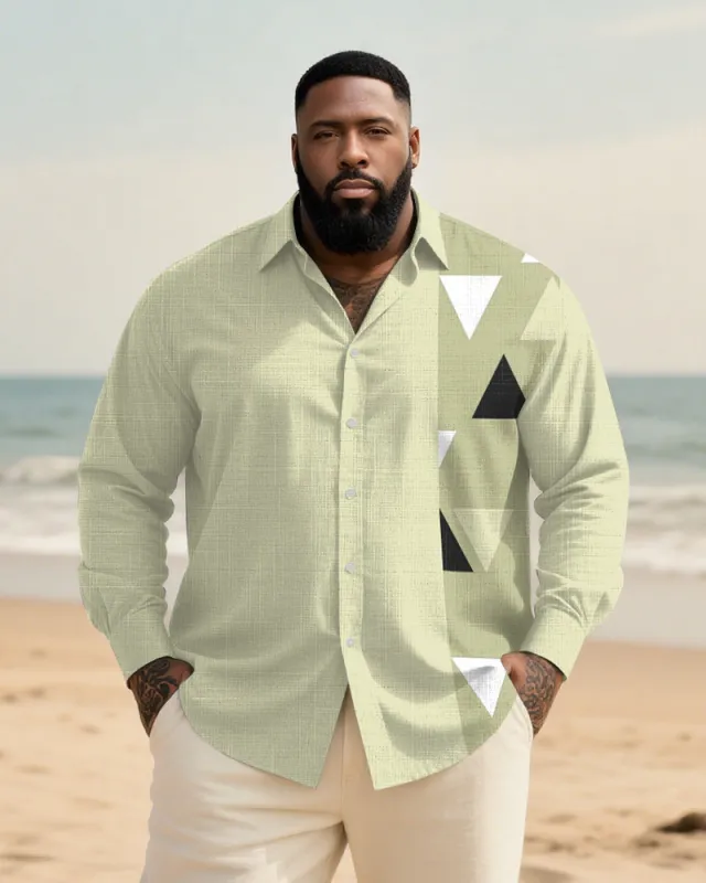 Big & Tall Men's Daily Green Colorblock Geometric Print Long Sleeve Bamboo Hemp Texture Shirt sold by Biggmans