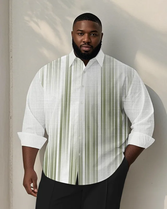 Big & Tall Men's Daily Green Brushed Geometric Print Long Sleeve Bamboo Hemp Texture Shirt sold by Biggmans