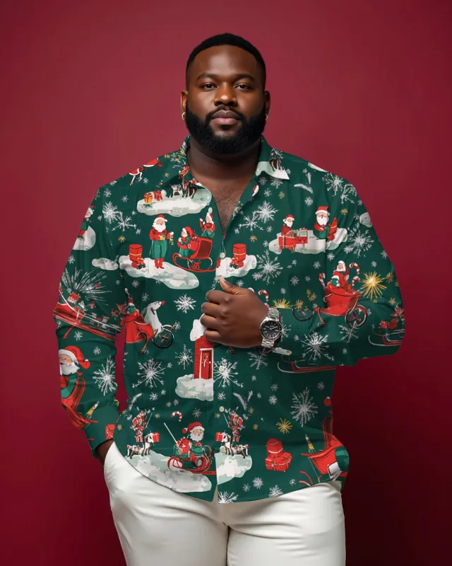 Green Christmas Long Sleeve Levers Shirt Men's Plus Size sold by Biggmans