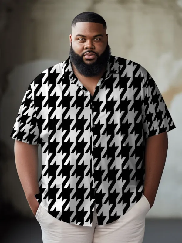 Men's Plus Size Ethnic Houndstooth Check Short Sleeve Shirt sold by Biggmans
