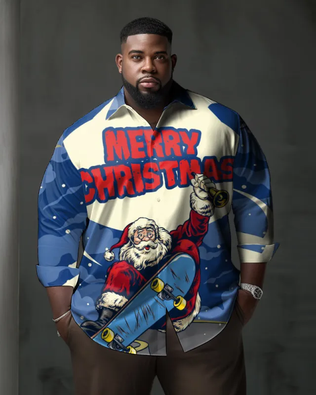 Men's Classic Plus Size Casual Santa Long Sleeve Lapel Shirt sold by Biggmans