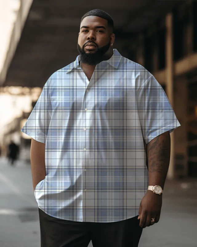 Plaid Contrast Print Short Sleeve Plus Size Shirt sold by Biggmans