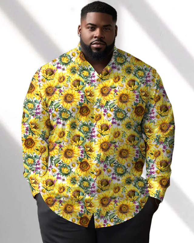 Colorful Sunflower Big Men's Long Sleeve Lapel Shirt sold by Biggmans