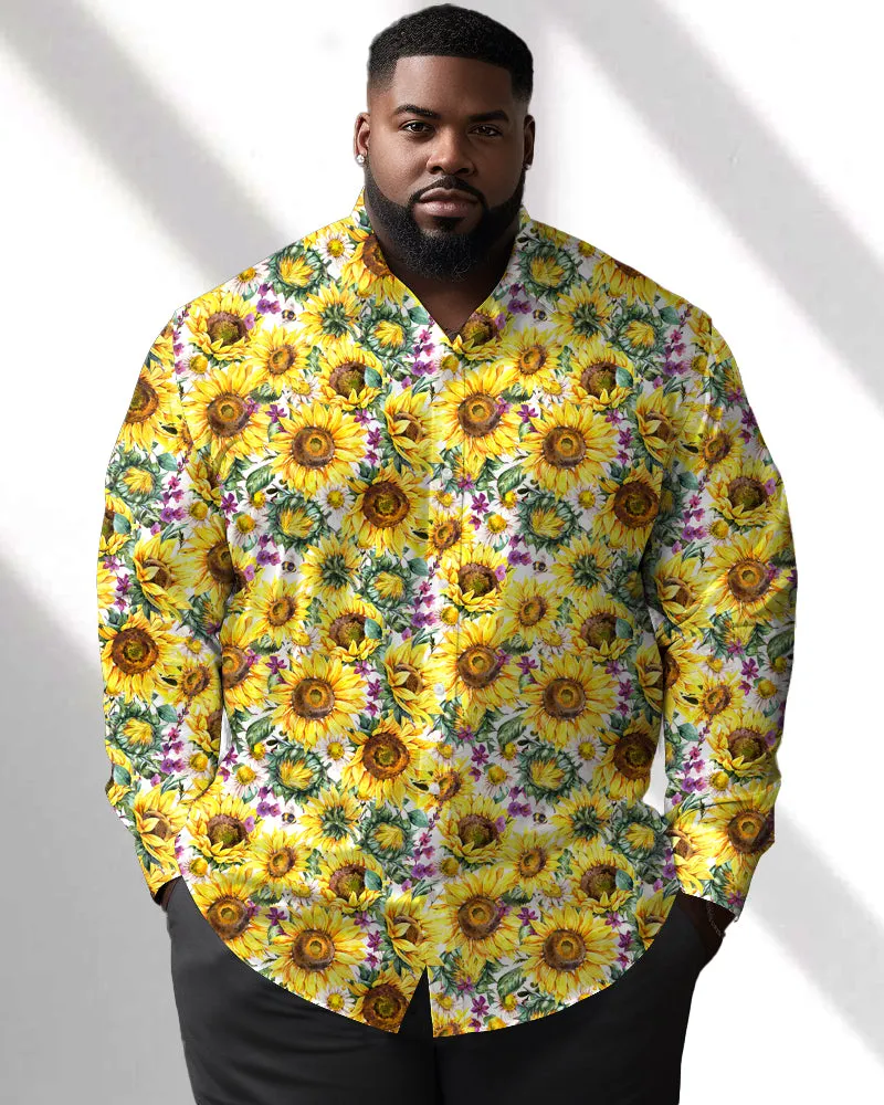Colorful Sunflower Big Men's Long Sleeve Lapel Shirt sold by Biggmans