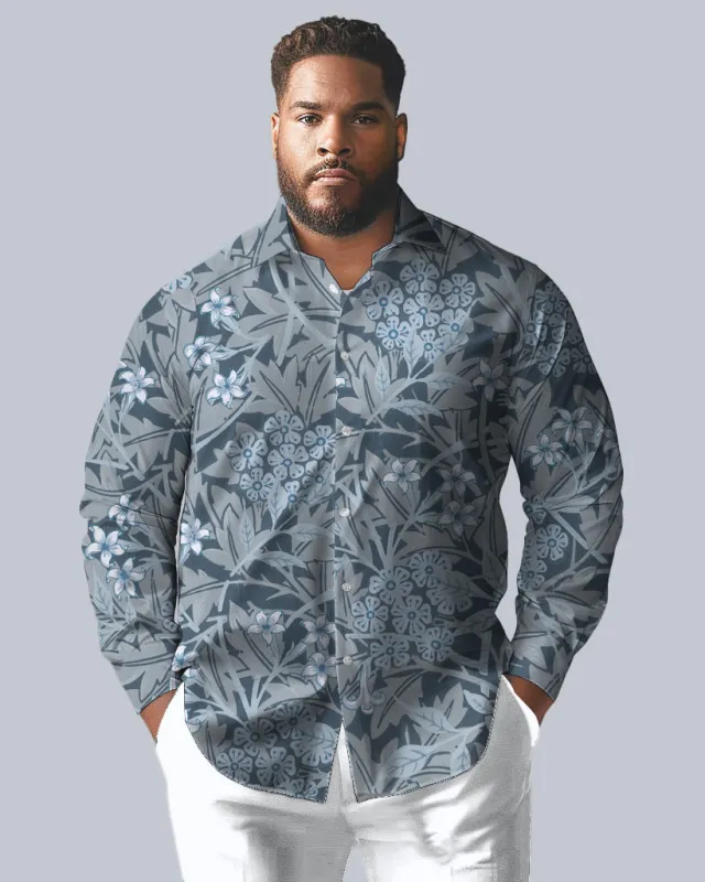 Floral And Leaves Printing Big and Tall Men's Long Sleeve Shirt sold by Biggmans