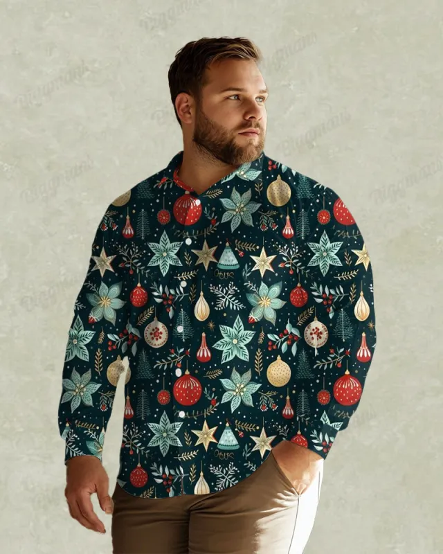 Men's Plus Size Romantic Christmas Long Sleeve Lapel Shirt sold by Biggmans